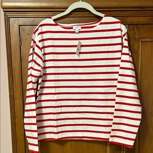 J. Crew Red and White Striped Long Sleeve Top NWT
